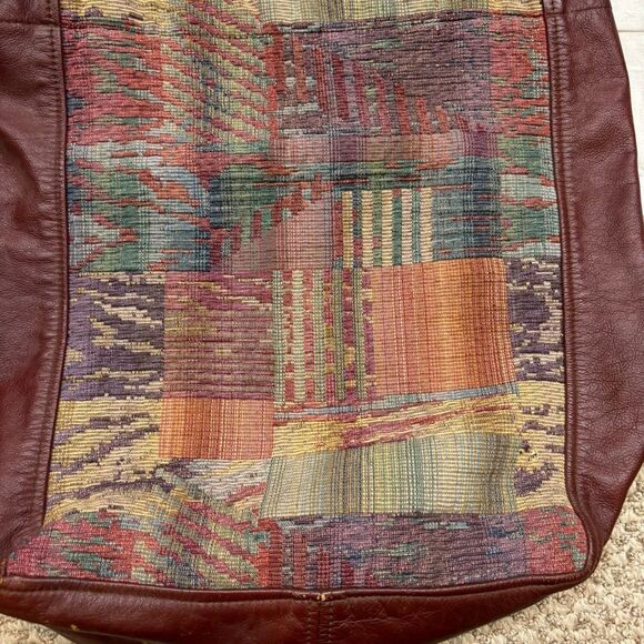 Vintage Deep Red Leather and Patchwork‎ Shoulder Tote Bag - Picture 6 of 10